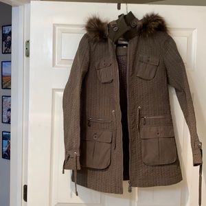 Quilted fur hood utility jacket